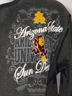 Wuhou - Arizona State Sun Devils Henley. Long Sleeve Gray with logo size XL